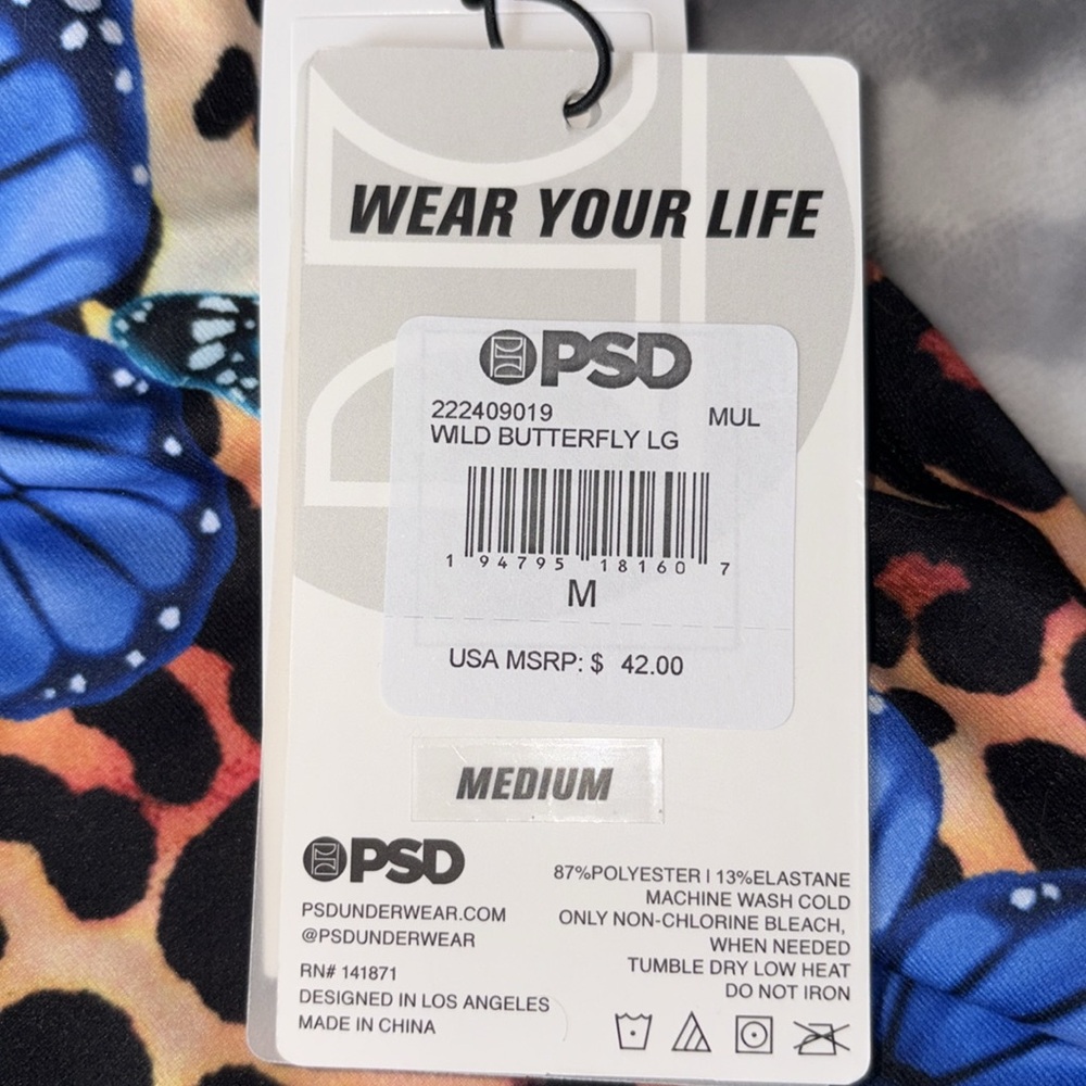 PSD womens Leopard Print Leggings with Blue Butterflies - Picture 3 of 5